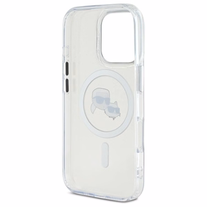 Karl Lagerfeld IML Metal Karl&Choupette Head magnetinis dėklas telefonui iPhone 16 Pro - baltas