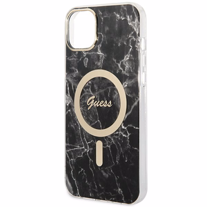 Rinkinys Guess GUBPP14SHMEACSK dėklas + įkroviklis iPhone 14 6.1" juodas/kietas dėklas Marmuras Magnetinis