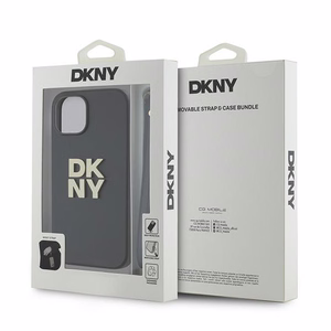 DKNY Dėklas telefonui su dirželiu ir logotipu iPhone 14 / 15 / 13 - juodas