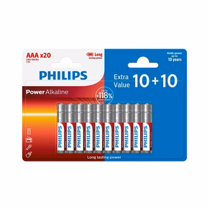 Baterija PHILIPS AAA LR03 lizdinė pakuotė 10+10 vnt.