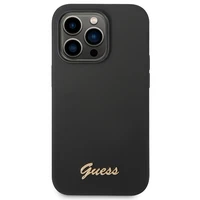 Guess GUHCP14XSLSMK iPhone 14 Pro Max 6.7" juodas kietasis dėklas silikoninis Vintage Gold Logo