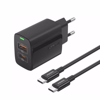 FONENG tinklo įkroviklis EU66 PD 20W 1xUSB-C + 1xUSB QC3.0 + laidas USB-C - USB-C juodas
