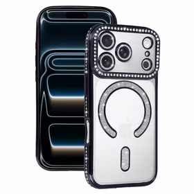 Bling Magsafe juodas dėklas telefonui iPhone 17 Pro