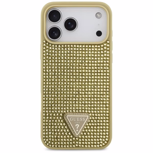 Guess Rhinestone Triangle Logo dėklas telefonui iPhone 17 Pro Max - auksinė