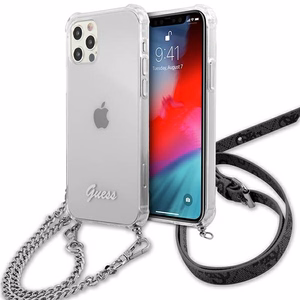 Guess GUHCP12MKC4GSSI iPhone 12/12 Pro 6.1" Skaidrus kietas dėklas 4G Sidabrinė grandinė