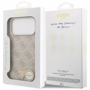Guess Leather 4G Triangle Strass MagSafe dėklas, skirtas iPhone 17 Pro Max / 18 Pro Max – rožinis