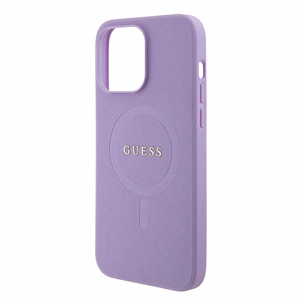 Guess Saffiano magnetinis dėklas telefonui iPhone 15 Pro - violetinis
