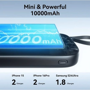 Išorinė baterija Joyroom JR-PBF18 juoda 10000mAh 22.5W PD / QC3.0 + integruotas Lightning laidas + Type-C laidas