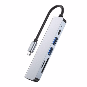 HUB Tech-Protect V4 6in1 USB-C - USB-A 3.0 / USB-A 2.0 / USB-C / HDMI / micro SD / TF / SD kortelių skaitytuvas - pilkas