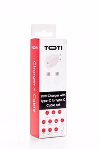 SEEK TOTI 20W Type-C PD tinklo greitasis įkroviklis su Type-C į Type-C 1 m PVC duomenų laidu 3A, baltas