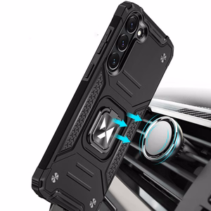 Wozinsky Ring Armor dėklas telefonui Samsung Galaxy S23 šarvuotas dėklas su magnetiniu laikikliu ir žiedu juodas