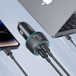 Automobilinis įkroviklis Joyroom „JR-CCN02" juodas 70W (2xUSB-C) su LED apšvietimu
