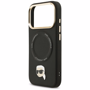 Karl Lagerfeld Big Strap Karl metalinio logotipo Magnetinis dėklas telefonui iPhone 17 Pro - juodas