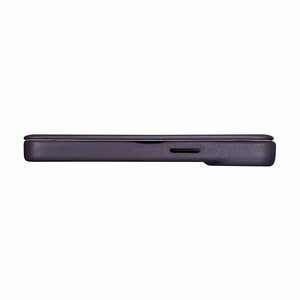 iCarer CE Premium odinis folio dėklas iPhone 14 Plus magnetinis atverčiamas odinis folio dėklas MagSafe tamsiai violetinė