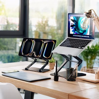 Wozinsky WRS-CPY75DSB aliuminis nešiojamojo kompiuterio ir planšetės stovas + nemokamas išmaniojo telefono stovas - juodas