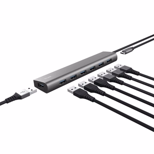 Trust Halyx - A tipo 5000 Mbit/s 7 prievadų USB 3.2 Gen1 šakotuvas (sidabrinis)