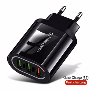 Įkroviklis QC3.0 Quick Charge, juodas (3xUSB / 3.1A)