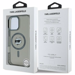 Karl Lagerfeld IML Metalinis Choupette Head Magnetinis dėklas telefonui iPhone 16 Pro - juodas