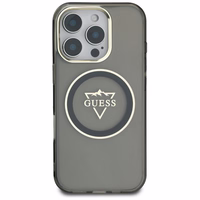 Guess IML Metal Mountain Logo Magnetinis iPhone 16 Pro dėklas - juodas