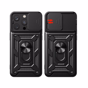 Hibridinis šarvuotas Camshield dėklas su stovu ir kameros dangteliu iPhone 15 Pro - rožinis