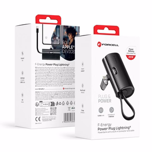 Išorinė baterija Forcell F-Energy Power Plug F5K3 PD 20W 5000 mAh su įmontuotu jungtimi Lightning juoda