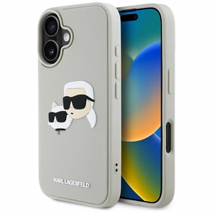 Karl Lagerfeld HC 3D guminis dvigubų galvų iPhone 16 dėklas - smėlio spalvos
