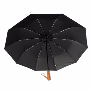 Automatic foldable umbrella with wood handle 10-ribs XXL 115 cm black