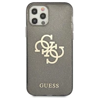Guess GUHCP12LPCUGL4GBK iPhone 12 Pro Max 6.7" juodas/juodas kietas dėklas Blizgesys 4G Didelis Logotipas