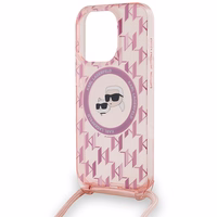 Karl Lagerfeld IML Crossbody Monogram Karl & Choupette Head MagSafe dėklas telefonui iPhone 15 Pro Max - rožinis