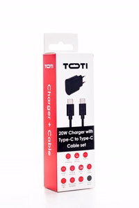 SEEK TOTI 20W Type-C PD tinklo greitasis įkroviklis su Type-C į Type-C 1 m PVC duomenų laidu 3A, juodas