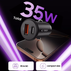Tech-Protect CC02 35W automobilinis įkroviklis 2 lizdai USB-C / USB-A juodas