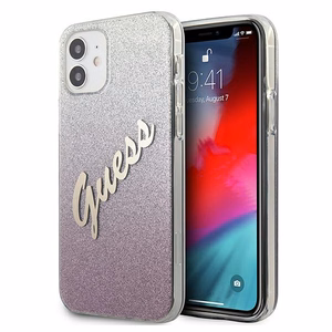 Guess GUHCP12SPCUGLSPI iPhone 12 mini 5.4" rožinis/rožinis kietas dėklas Glitter Gradient Script