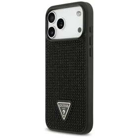Guess Rhinestone Triangle Logo dėklas telefonui iPhone 17 Pro Max - juodas