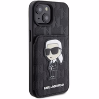 Karl Lagerfeld Saffiano Cardslots and Stand Monogram Ikonik Patch Dėklas telefonui iPhone 15 - juodas
