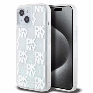 DKNY skystojo blizgučio daugiologo dėklas telefonui iPhone 15 / 14 / 13 - baltas