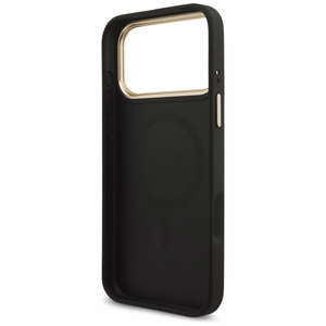 Guess 4G trikampio logotipo magnetinis dėklas telefonui iPhone 17 Pro Max - juodas ir auksinis