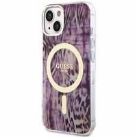 Guess Leopard Magnetinis dėklas telefonui iPhone 14 - rožinė