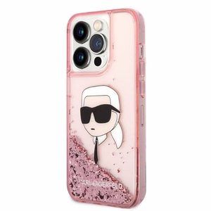 Karl Lagerfeld Blizgučiai Karl Galvos dėklas telefonui iPhone 14 Pro - rožinė