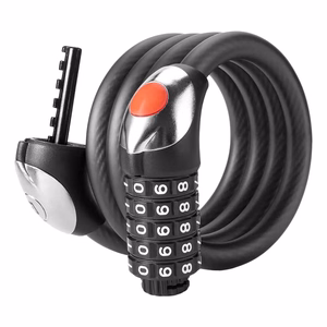 Rockbros RKS531 dviračio spyna su 5 skaitmenų kodu, plieniniu lynu, 180 cm, su LED apšvietimu - juoda