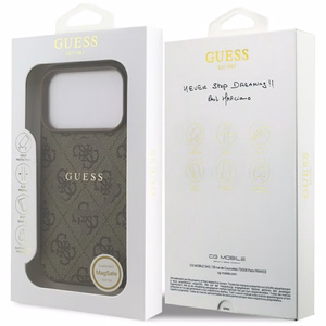 GUESS dėklas telefonui (m) IPHONE 17 Pro suderinamas su MagSafe PU 4G Ring Classic Logo - rudas