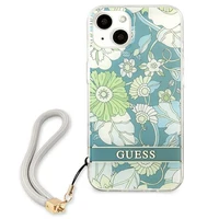 Guess GUHCP13SHFLSN iPhone 13 mini 5.4" žalias kietasis dėklas su gėlių dirželiu