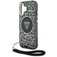 Guess HC IML leopardas trikampio virvelės dirželis MagSafe dėklas iPhone 16 - juodas