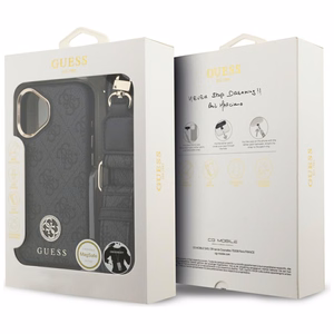 Guess 4G Strass Logo & Big Strap Metal Buttons Magnetinis dėklas iPhone 17 - juodas