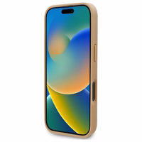 Karl Lagerfeld odinis monogramos metalinio logotipo magnetinis dėklas telefonui iPhone 16 Pro - smėlinis