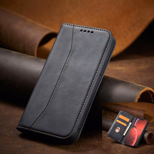Magnet Fancy Case dėklas iPhone 14 Pro Max su flip dangčiu, pinigine ir stovu - juodos spalvos