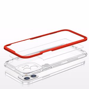 Skaidrus 3in1 dėklas iPhone 12 su raudono rėmo gelio dangteliu