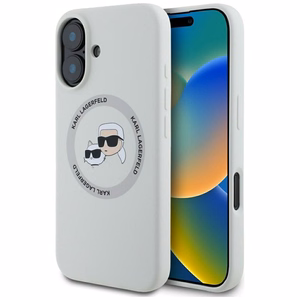 Karl Lagerfeld Silikoninis Double Heads And Circle Magnetinis dėklas telefonui iPhone 16 smėlio spalvos