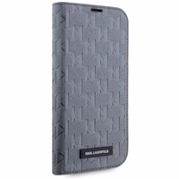 Karl Lagerfeld KLBKP14SSAKLHPG iPhone 14 6.1" knygos dėklas sidabrinis/sidabrinis Saffiano Monogram