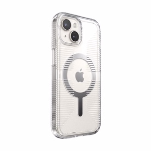 Speck GemShell Grip MagSafe dėklas, skirtas iPhone 17e / 16e / 15 / 14 / 13, skaidrus, chromo apdaila