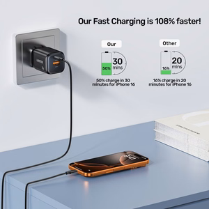 Unitek GaN tinklo įkroviklis USB-A ir USB-C 20W juodas